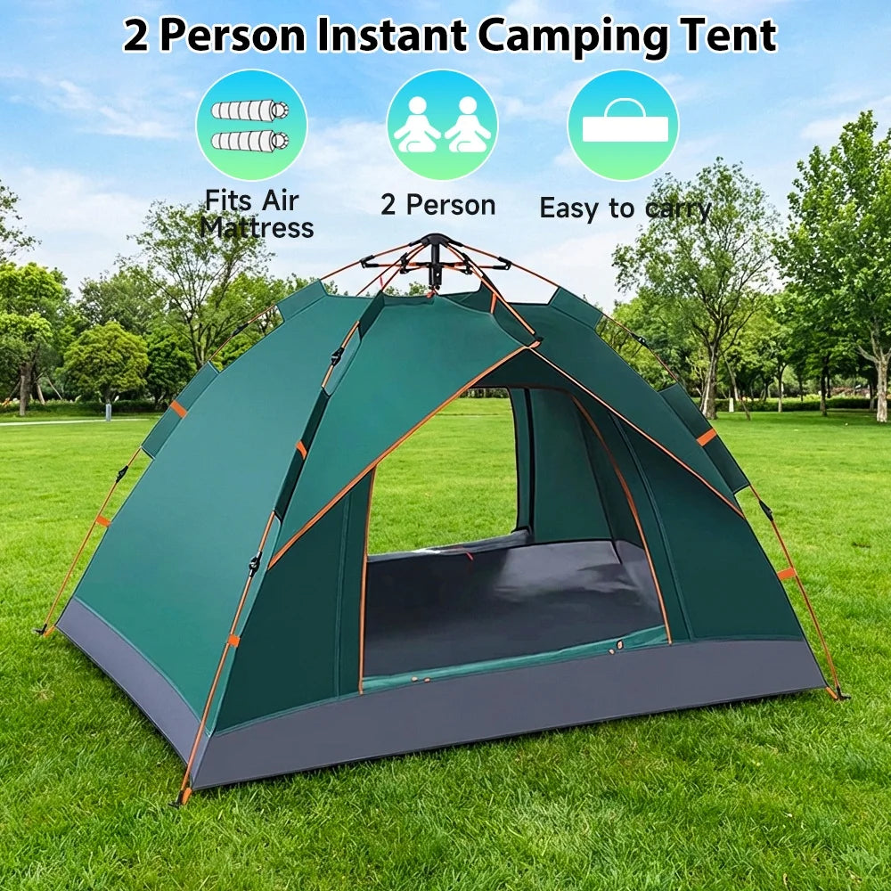 2 Person Camping Tent Quick Setup Pop Up Tent Waterproof Instant Tent UV Protection Outdoor Tent Double Layer Foldable Lightweight Outdoor Dome Tent For Picnic Fishing Camping Solmar