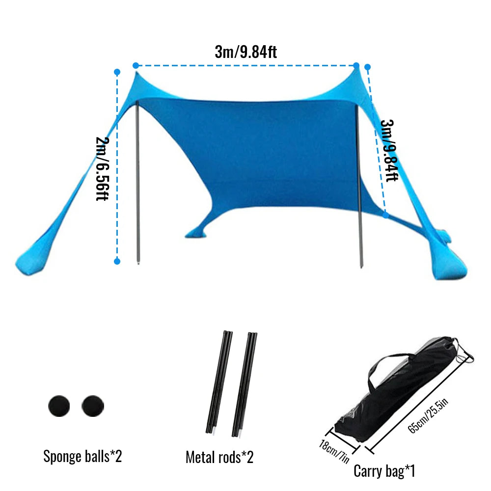 2M/3M Outdoor Beach Tent Portable Camping Sun Shelter One-Piece Beach Canopy Sun Protection UPF50+ Ultra Light Wind Resistant Solmar