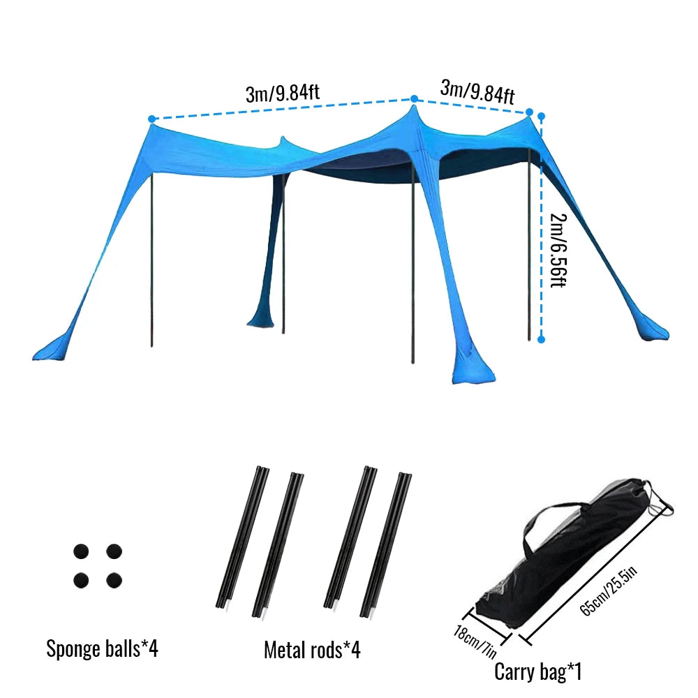 2M/3M Outdoor Beach Tent Portable Camping Sun Shelter One-Piece Beach Canopy Sun Protection UPF50+ Ultra Light Wind Resistant Solmar