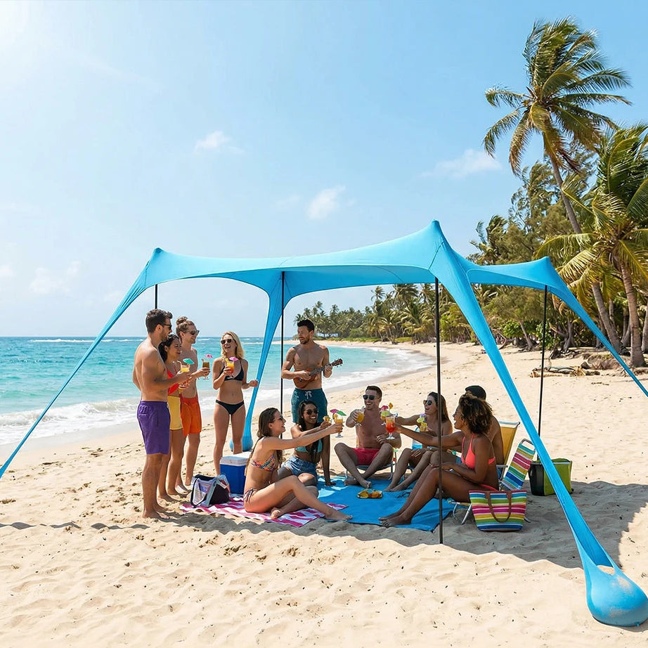 2M/3M Outdoor Beach Tent Portable Camping Sun Shelter One-Piece Beach Canopy Sun Protection UPF50+ Ultra Light Wind Resistant Solmar