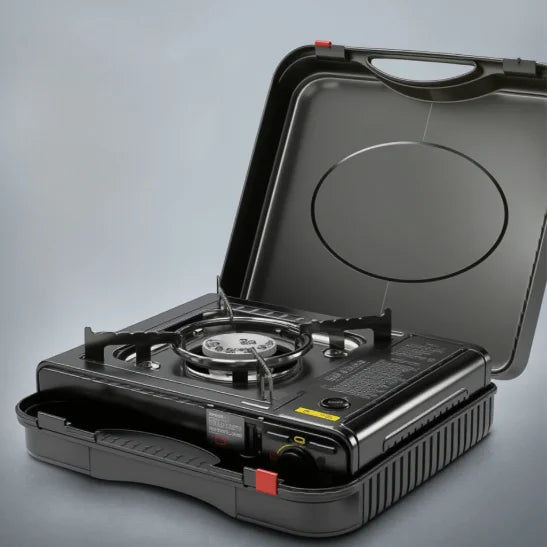 Portable Butane Stove for Camping, Linea HD L-CG528, with Metal Construction, Locking Cartridge System, and Flame Control, Includes Hard Case, Ideal for Outdoor Cooking and Emergencies, Compatible with Standard Butane Cartrid Solmar