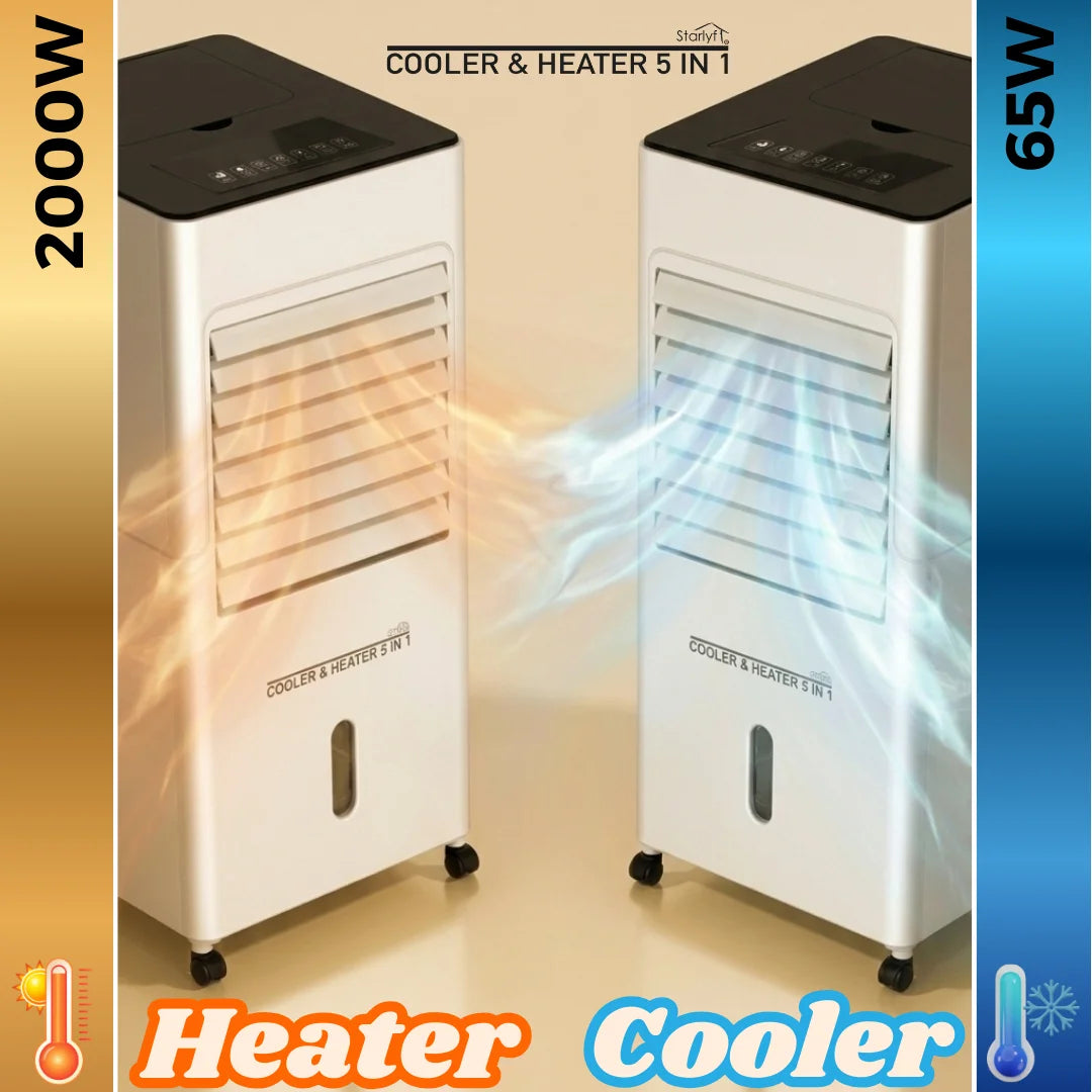 Starlyf Cooler & Heater 5 in 1, portable air conditioner and purifier with 2000W heating, 6L water tank, 3 speeds, remote control, and timer for year-round comfort. Ideal for cooling and heating any room efficiently. Solmar