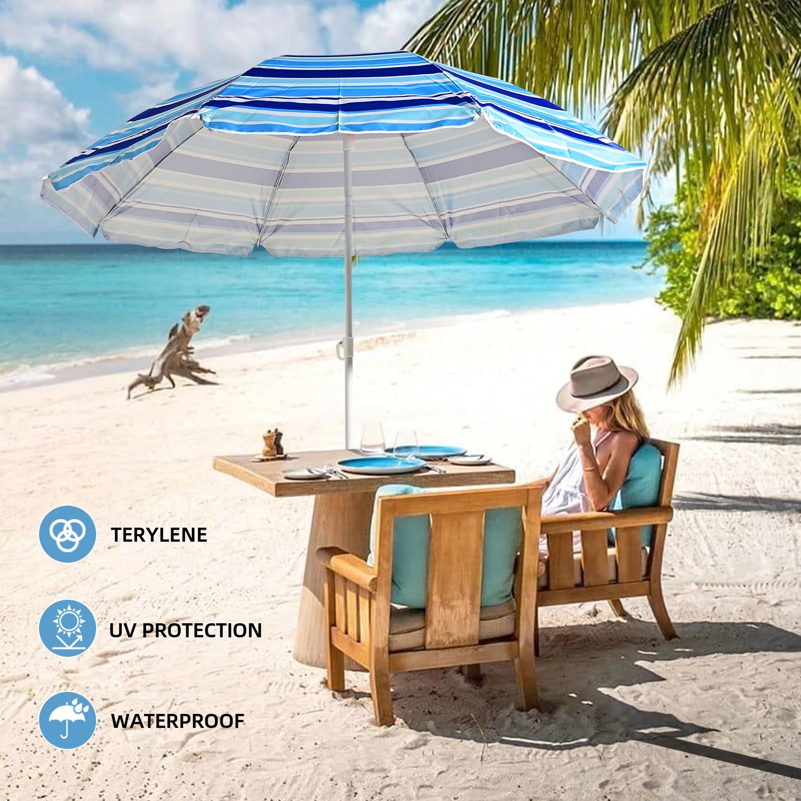 S7 STAR Multicolor Beach Umbrella, large and lightweight with UV 50 protection, ideal for outdoor use, perfect for beach and garden settings. Solmar