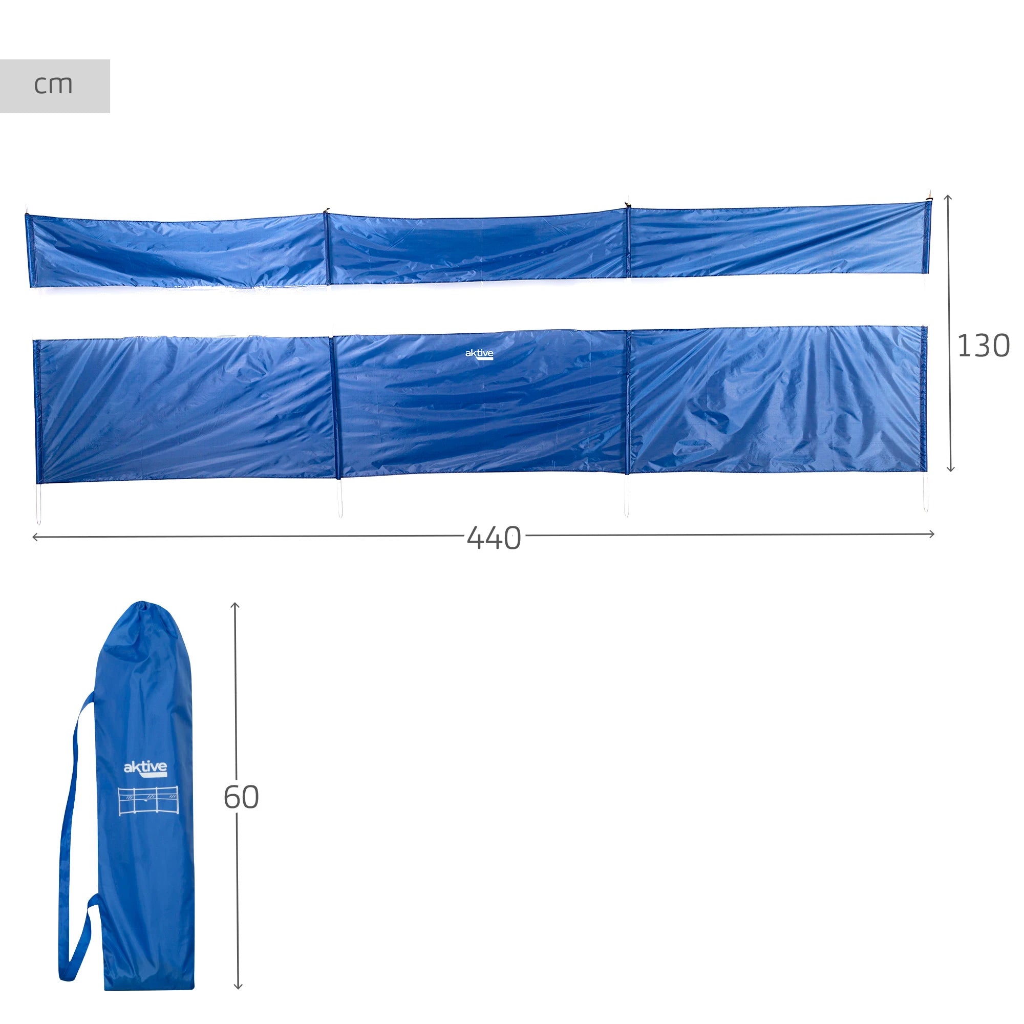 Aktive 440x130 cm Blue Color PVC Panoramic Window Polyester Fabric Steel Frame 4 Rods Carrying Cover With Handle Foldable Beach Windbreaker Solmar