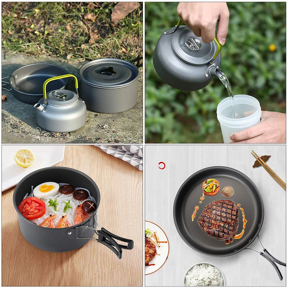 Outdoor camping cookware set aluminum non stick pot portable outdoor tableware cookware cooking pot bowl hiking BBQ picnic Solmar