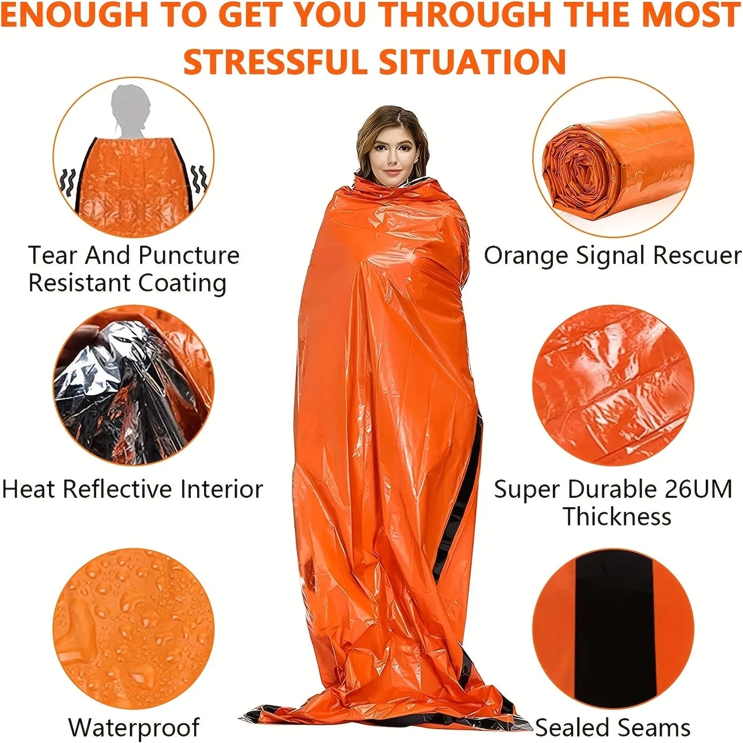 Portable Waterproof Emergency Survival Sleeping Bag Outdoor Edc Camping Gear Thermal Sack First Aid Rescue Kit Mylar Blanket Solmar