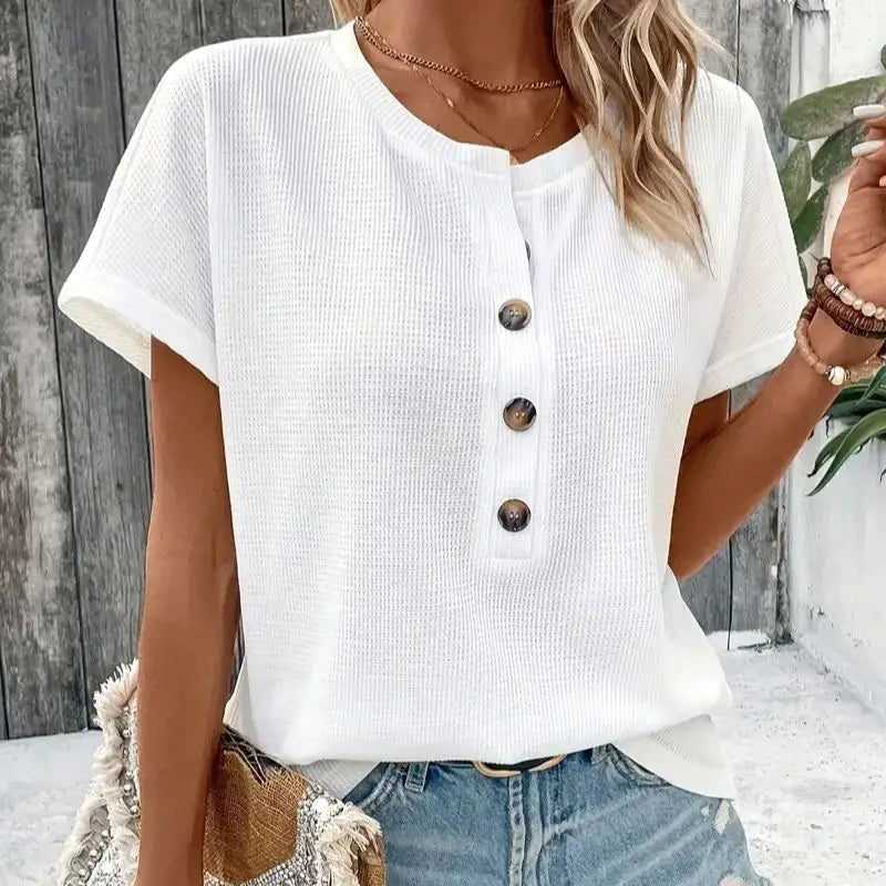 Europe and America large solid color short sleeve T-shirt women summer new loose V-neck casual all-matching three-point sleeve b Solmar