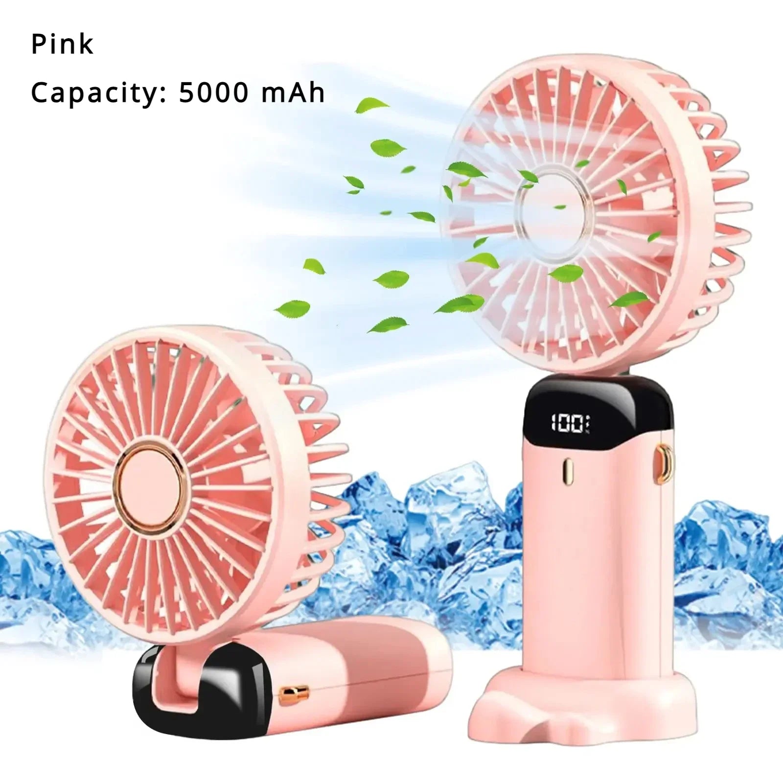 5000mAh Portable Fan Rechargeable 90° Foldable 5 Speed Mini Air Conditioner Small Fan Air Cooler with LED Digital Display Solmar