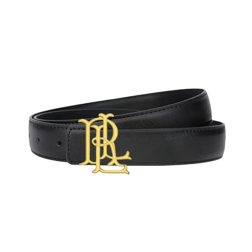 Women’s Elegant Gold Letter Belt - A luxurious brown-black belt with a gold buckle. Suitable for casual to formal outfits, an al Solmar