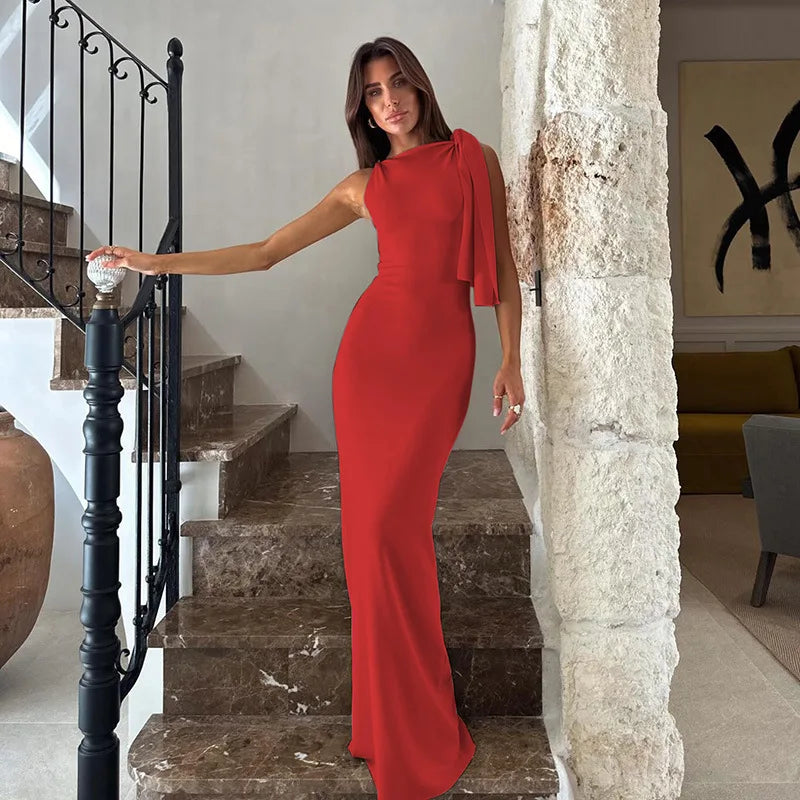 New Women Fashion Solid O-Neck Sleeveless Patchwork Sexy Bodycon Maxi Prom Dress Summer Women Clothes Party Festival Club Y2K Solmar