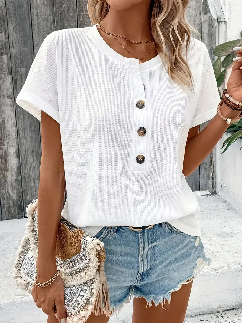 Europe and America large solid color short sleeve T-shirt women summer new loose V-neck casual all-matching three-point sleeve b Solmar