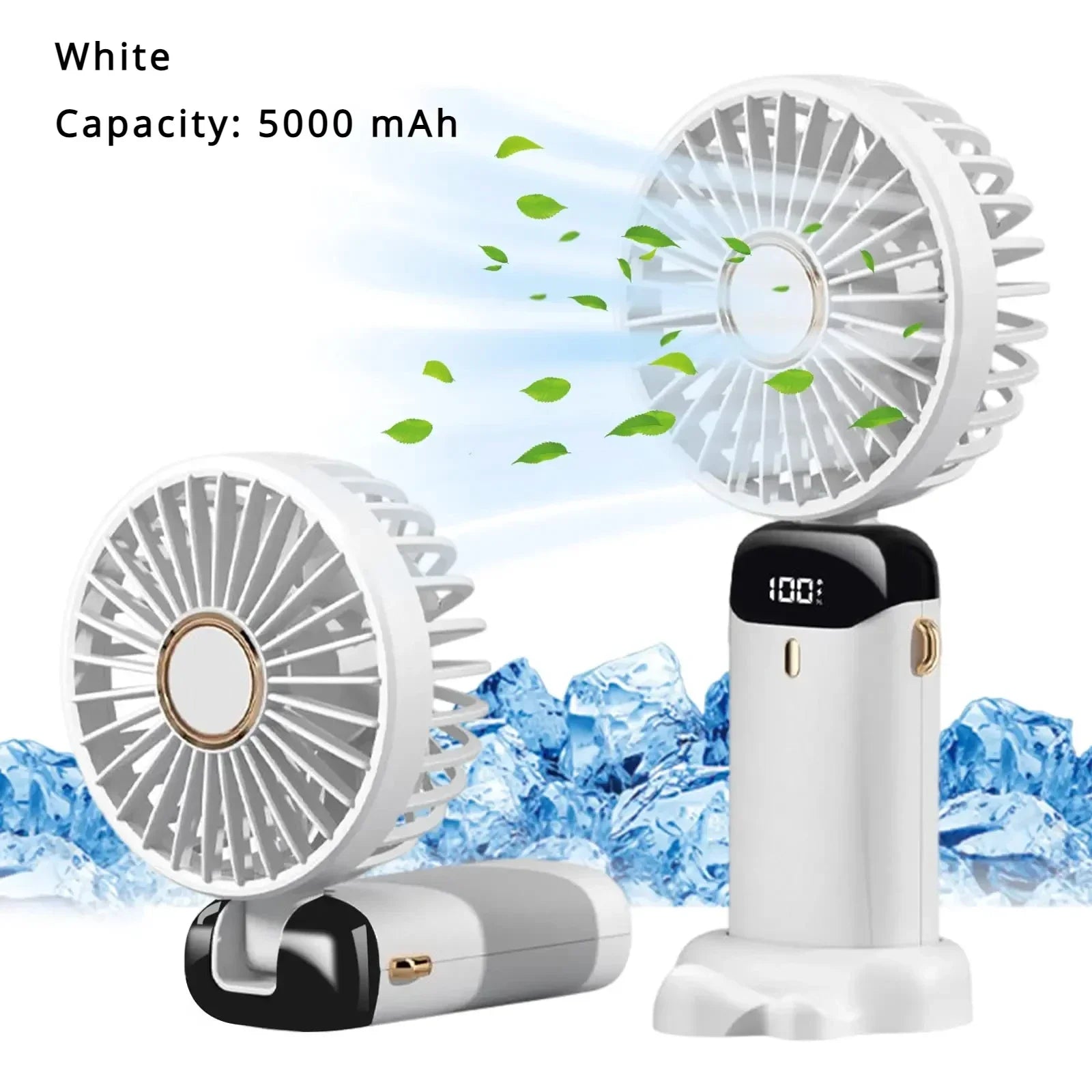 5000mAh Portable Fan Rechargeable 90° Foldable 5 Speed Mini Air Conditioner Small Fan Air Cooler with LED Digital Display Solmar