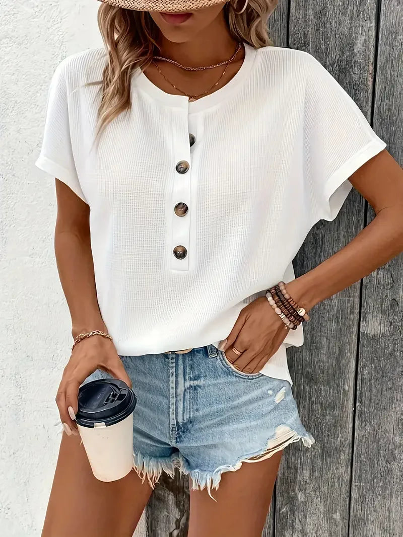 Europe and America large solid color short sleeve T-shirt women summer new loose V-neck casual all-matching three-point sleeve b Solmar
