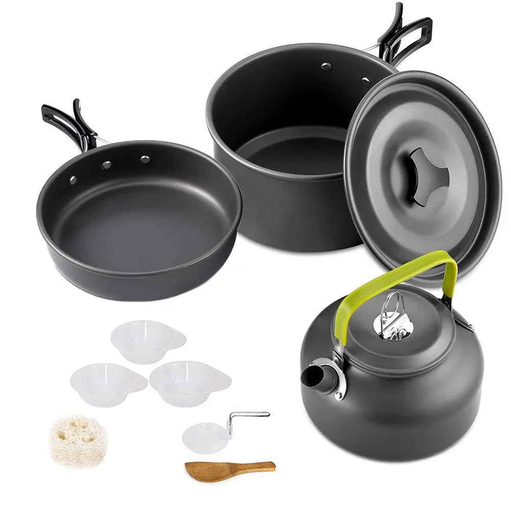 Outdoor camping cookware set aluminum non stick pot portable outdoor tableware cookware cooking pot bowl hiking BBQ picnic Solmar