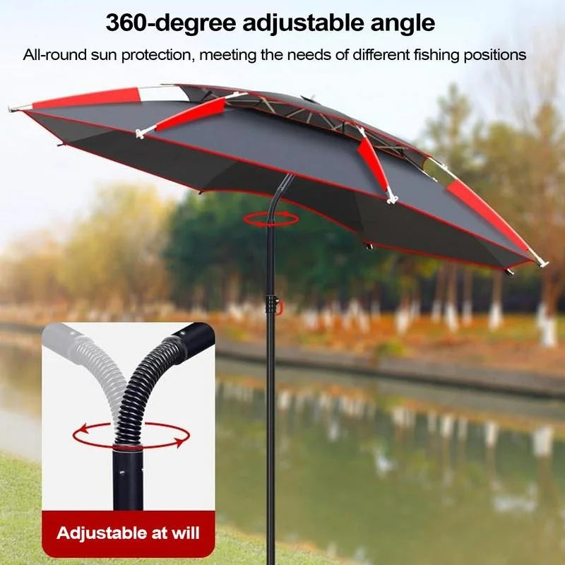 2.2M Double-Layer Fold Parasol Fishing Rod Fishing Umbrella Outdoor Camping Beach Parasol Windproof Umbrella Shade Fishing tools Solmar