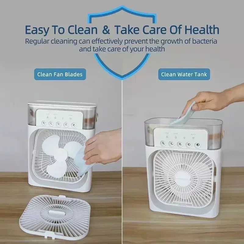 New 3 In 1 Fan AIr Conditioner Household Small Air Cooler LED Night Light Portable Humidifier Air Adjustment Fan Office Home Fan Solmar