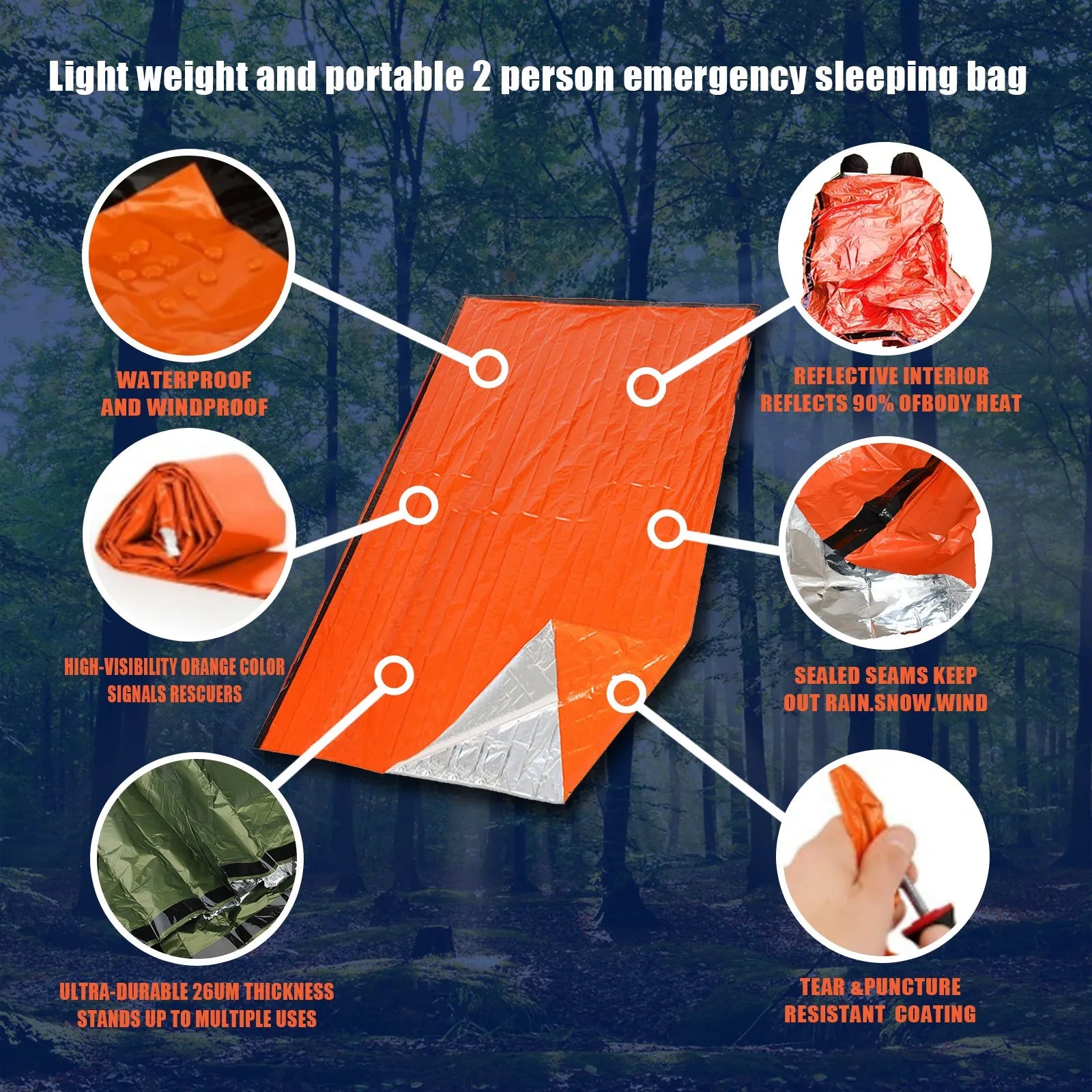 Portable Waterproof Emergency Survival Sleeping Bag Outdoor Edc Camping Gear Thermal Sack First Aid Rescue Kit Mylar Blanket Solmar