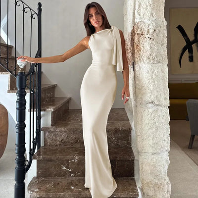 New Women Fashion Solid O-Neck Sleeveless Patchwork Sexy Bodycon Maxi Prom Dress Summer Women Clothes Party Festival Club Y2K Solmar