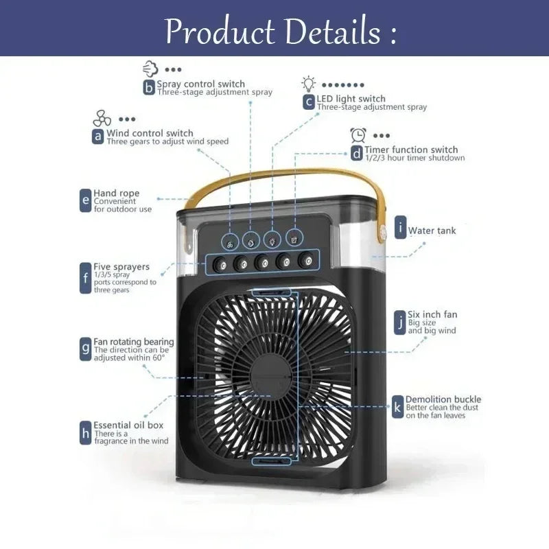 New 3 In 1 Fan AIr Conditioner Household Small Air Cooler LED Night Light Portable Humidifier Air Adjustment Fan Office Home Fan Solmar