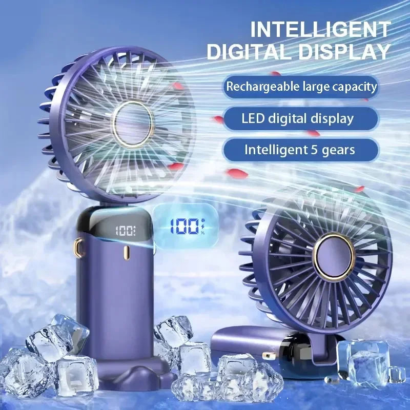 5000mAh Portable Fan Rechargeable 90° Foldable 5 Speed Mini Air Conditioner Small Fan Air Cooler with LED Digital Display Solmar