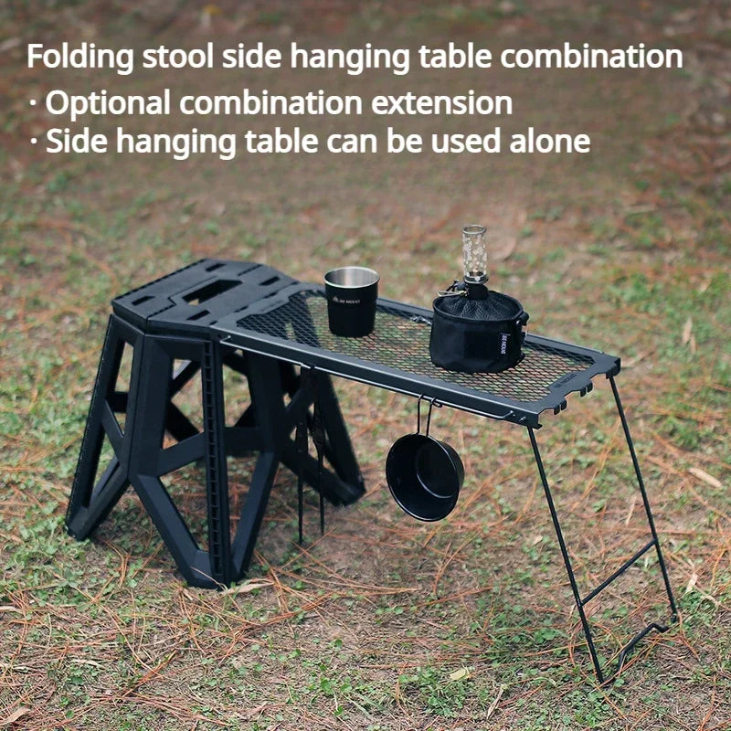 Outdoor Multifunctional Folding Table And Stool Set, Grid Barbecue Table Side Hanging Table Camping Portable Iron Storage Rack Solmar