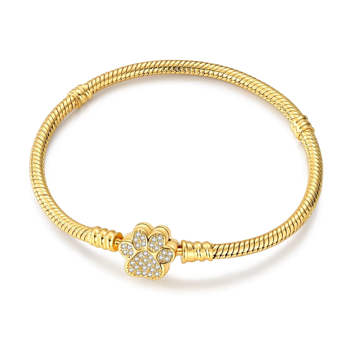 Original 925 Sterling Silver Golden Pet Paw Zircon 17-20 CM Bracelet Fit Original Charms Bead Pendant For Women DIY Jewelry Gift Solmar