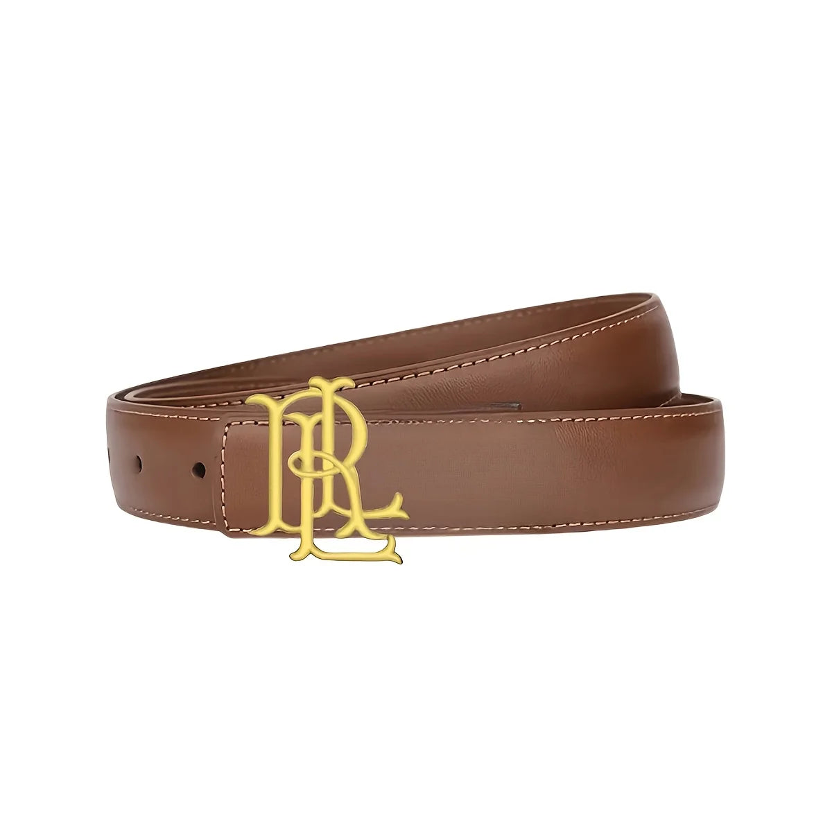 Women’s Elegant Gold Letter Belt - A luxurious brown-black belt with a gold buckle. Suitable for casual to formal outfits, an al Solmar