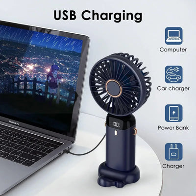 5000mAh Portable Fan Rechargeable 90° Foldable 5 Speed Mini Air Conditioner Small Fan Air Cooler with LED Digital Display Solmar