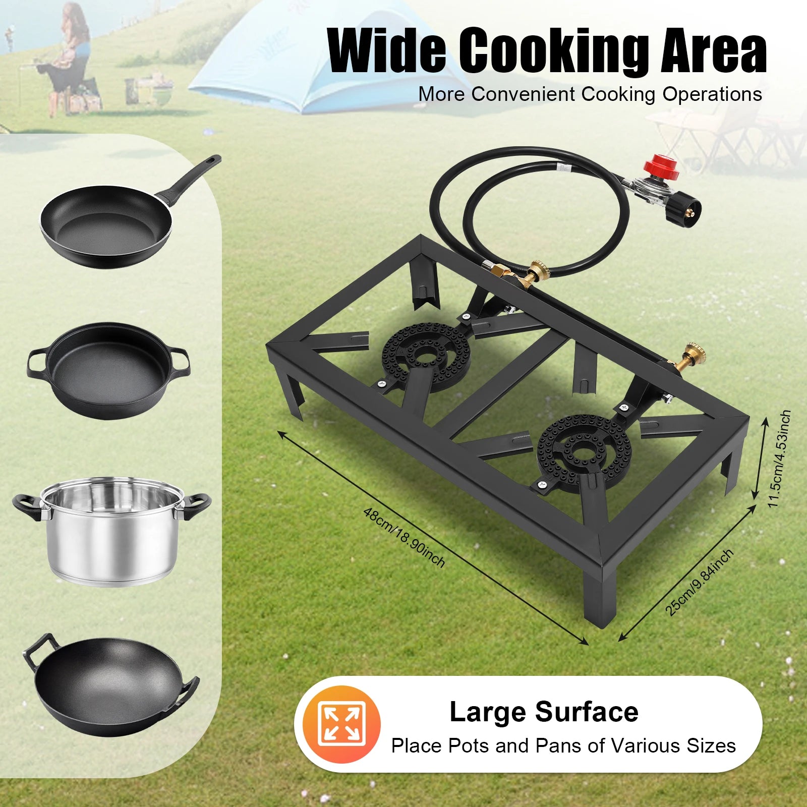 8000W Portable Double Burner Outdoor Gas Stove Propane Cooker with Adjustable 0-10Psi Regulator Hose for Patio Camping, BBQ Solmar