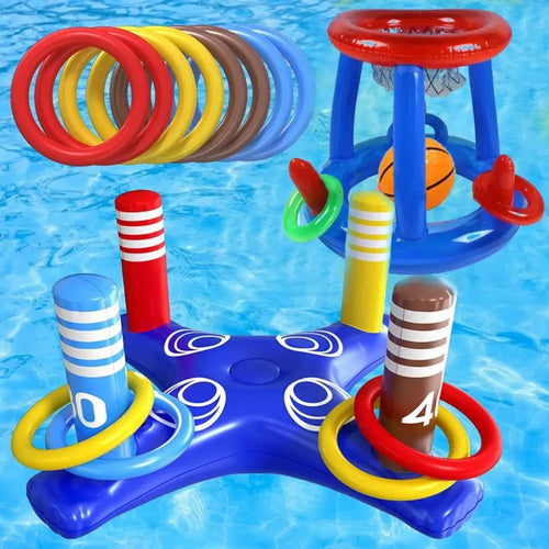 Inflatable Basketball Hoop Pool Floats Toy Set Floating Cross Ring Toss Toys for Kids Adults Swimming Pool Floating Toy Game Set Solmar