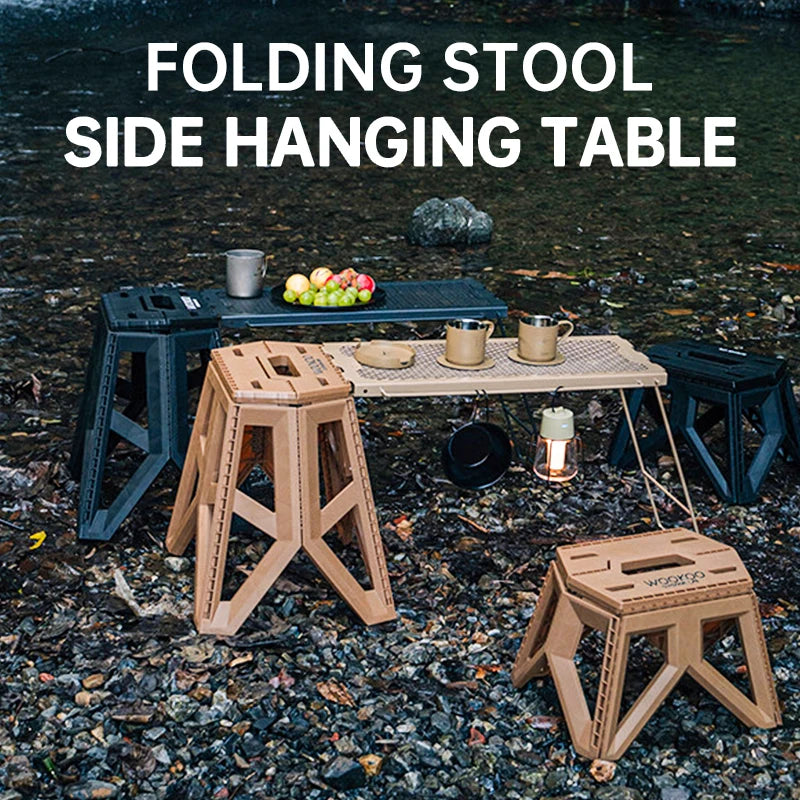 Outdoor Multifunctional Folding Table And Stool Set, Grid Barbecue Table Side Hanging Table Camping Portable Iron Storage Rack Solmar
