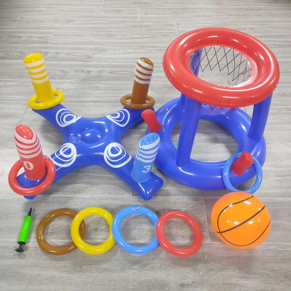 Inflatable Basketball Hoop Pool Floats Toy Set Floating Cross Ring Toss Toys for Kids Adults Swimming Pool Floating Toy Game Set Solmar