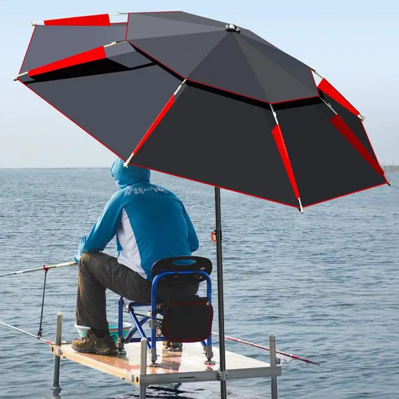 2.2M Double-Layer Fold Parasol Fishing Rod Fishing Umbrella Outdoor Camping Beach Parasol Windproof Umbrella Shade Fishing tools Solmar