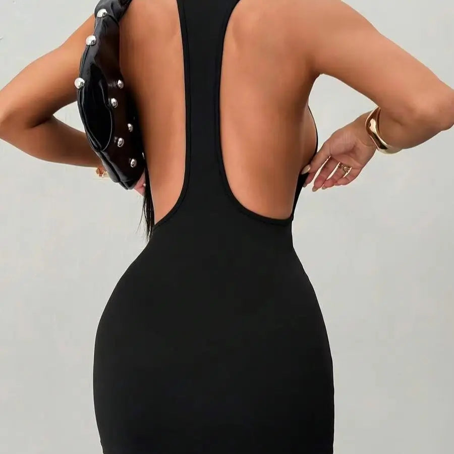 Women's Solid Color Cross Back Mini Dress Sexy Casual Maxi Evening Gown for Cocktail Prom Birthday Party Solmar