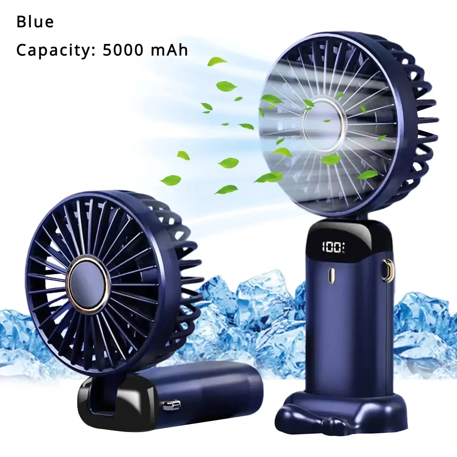 5000mAh Portable Fan Rechargeable 90° Foldable 5 Speed Mini Air Conditioner Small Fan Air Cooler with LED Digital Display Solmar