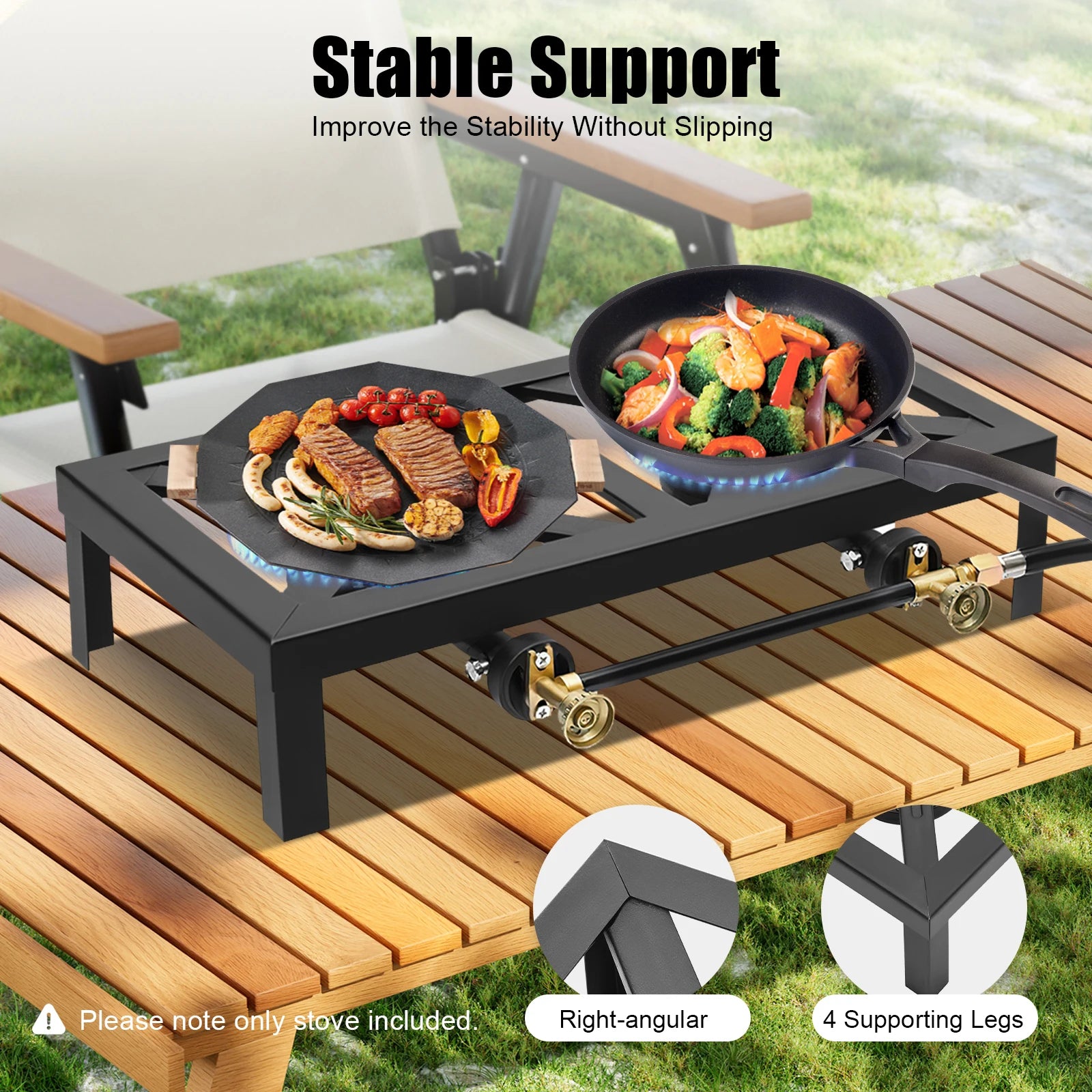 8000W Portable Double Burner Outdoor Gas Stove Propane Cooker with Adjustable 0-10Psi Regulator Hose for Patio Camping, BBQ Solmar