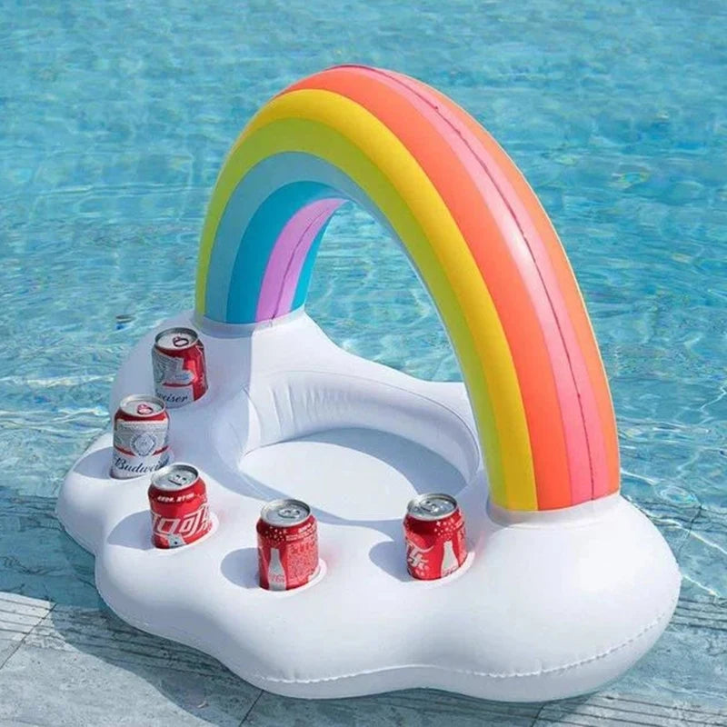 Summer Rainbow Inflatable Toys Beer Drinking Cooler Table Bar Tray Beach Swimming Pool Party Float Inflatable Ring Water Toy Solmar