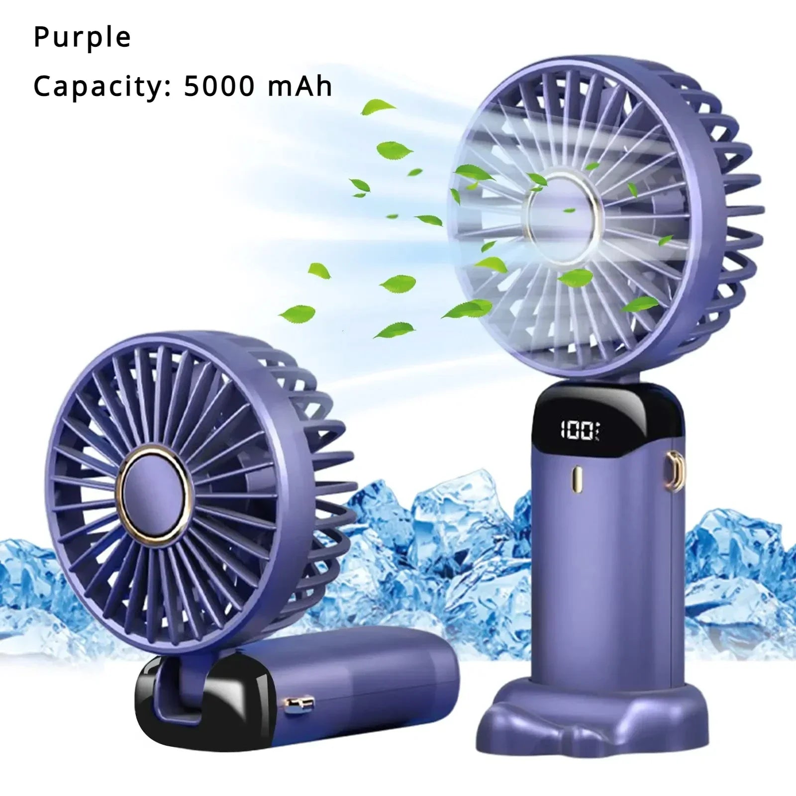 5000mAh Portable Fan Rechargeable 90° Foldable 5 Speed Mini Air Conditioner Small Fan Air Cooler with LED Digital Display Solmar