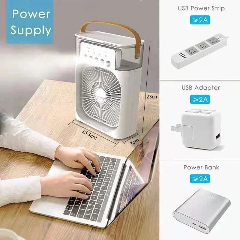 New 3 In 1 Fan AIr Conditioner Household Small Air Cooler LED Night Light Portable Humidifier Air Adjustment Fan Office Home Fan Solmar
