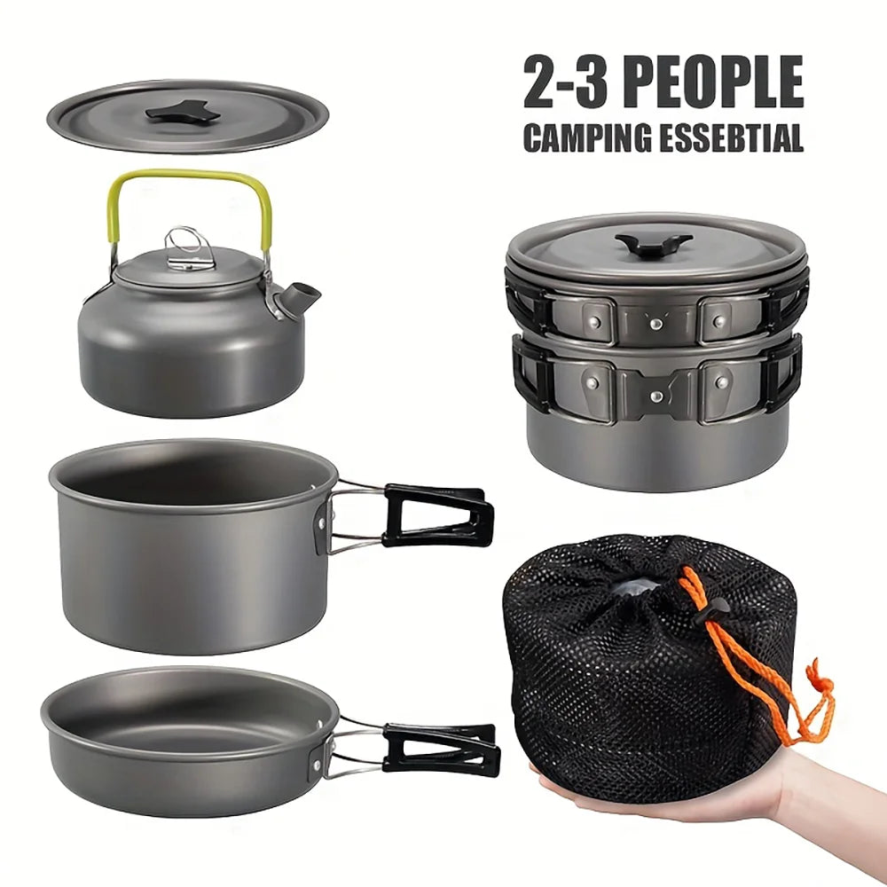 Outdoor camping cookware set aluminum non stick pot portable outdoor tableware cookware cooking pot bowl hiking BBQ picnic Solmar