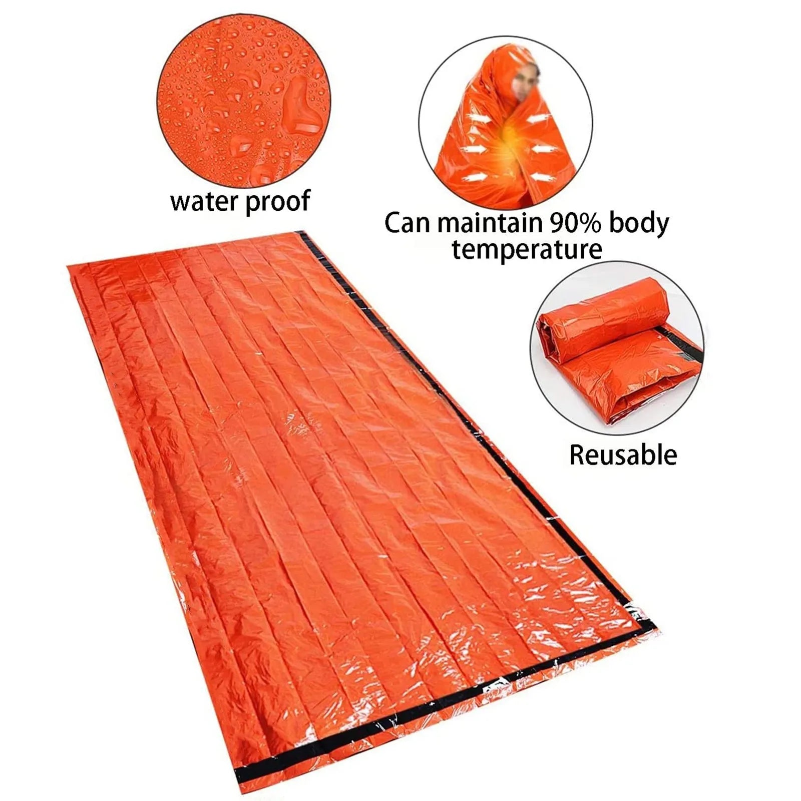 Portable Waterproof Emergency Survival Sleeping Bag Outdoor Edc Camping Gear Thermal Sack First Aid Rescue Kit Mylar Blanket Solmar