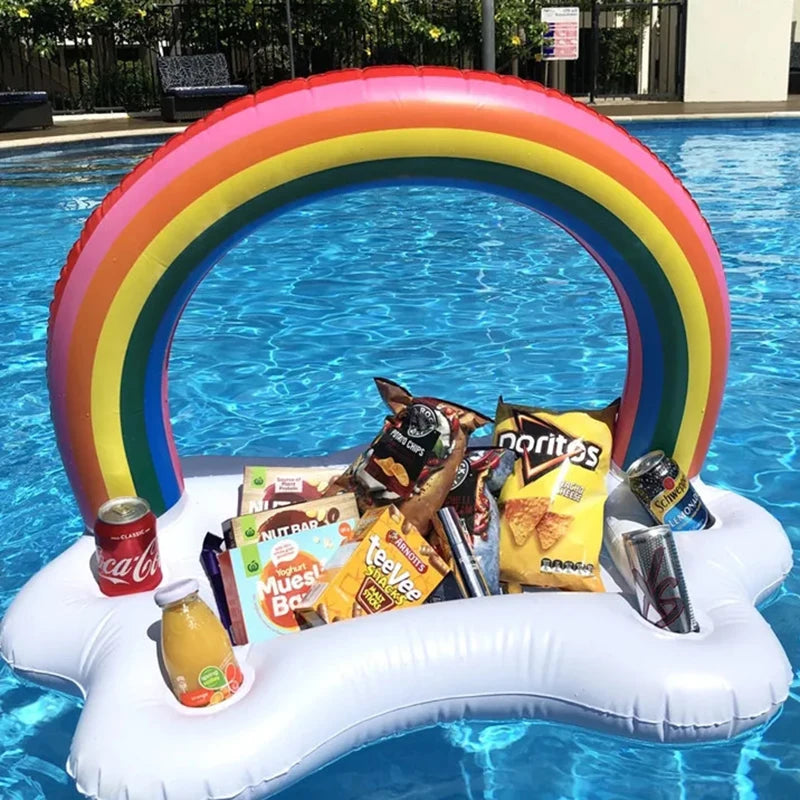Summer Rainbow Inflatable Toys Beer Drinking Cooler Table Bar Tray Beach Swimming Pool Party Float Inflatable Ring Water Toy Solmar