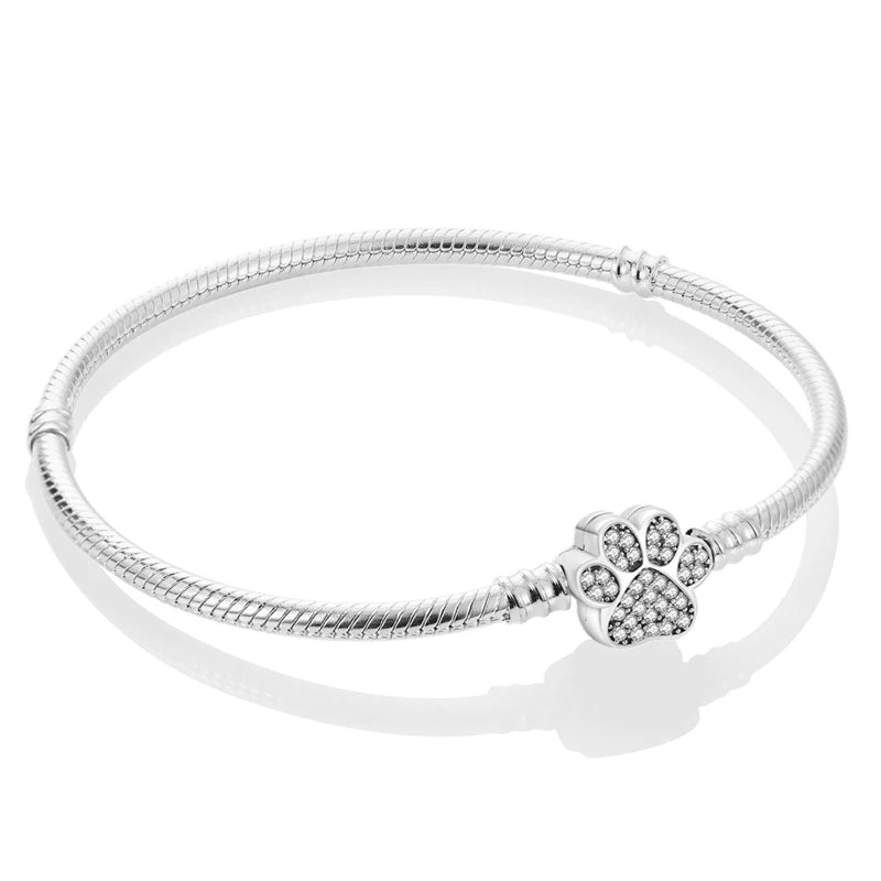 Original 925 Sterling Silver Golden Pet Paw Zircon 17-20 CM Bracelet Fit Original Charms Bead Pendant For Women DIY Jewelry Gift Solmar
