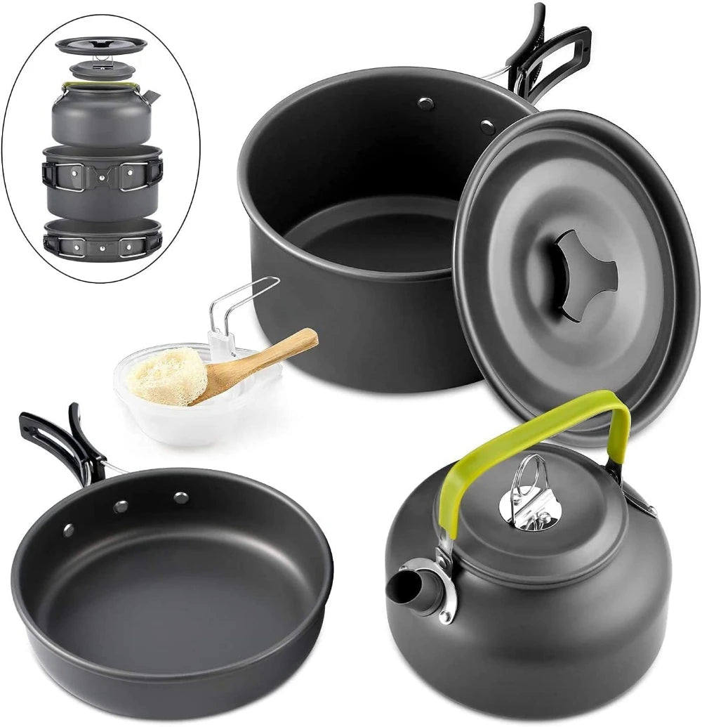 Outdoor camping cookware set aluminum non stick pot portable outdoor tableware cookware cooking pot bowl hiking BBQ picnic Solmar