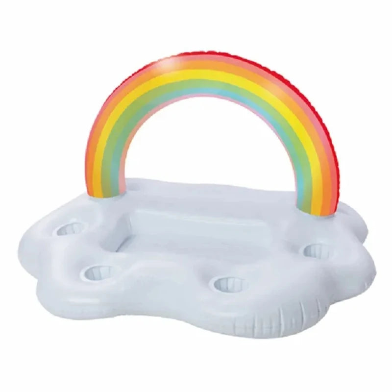 Summer Rainbow Inflatable Toys Beer Drinking Cooler Table Bar Tray Beach Swimming Pool Party Float Inflatable Ring Water Toy Solmar