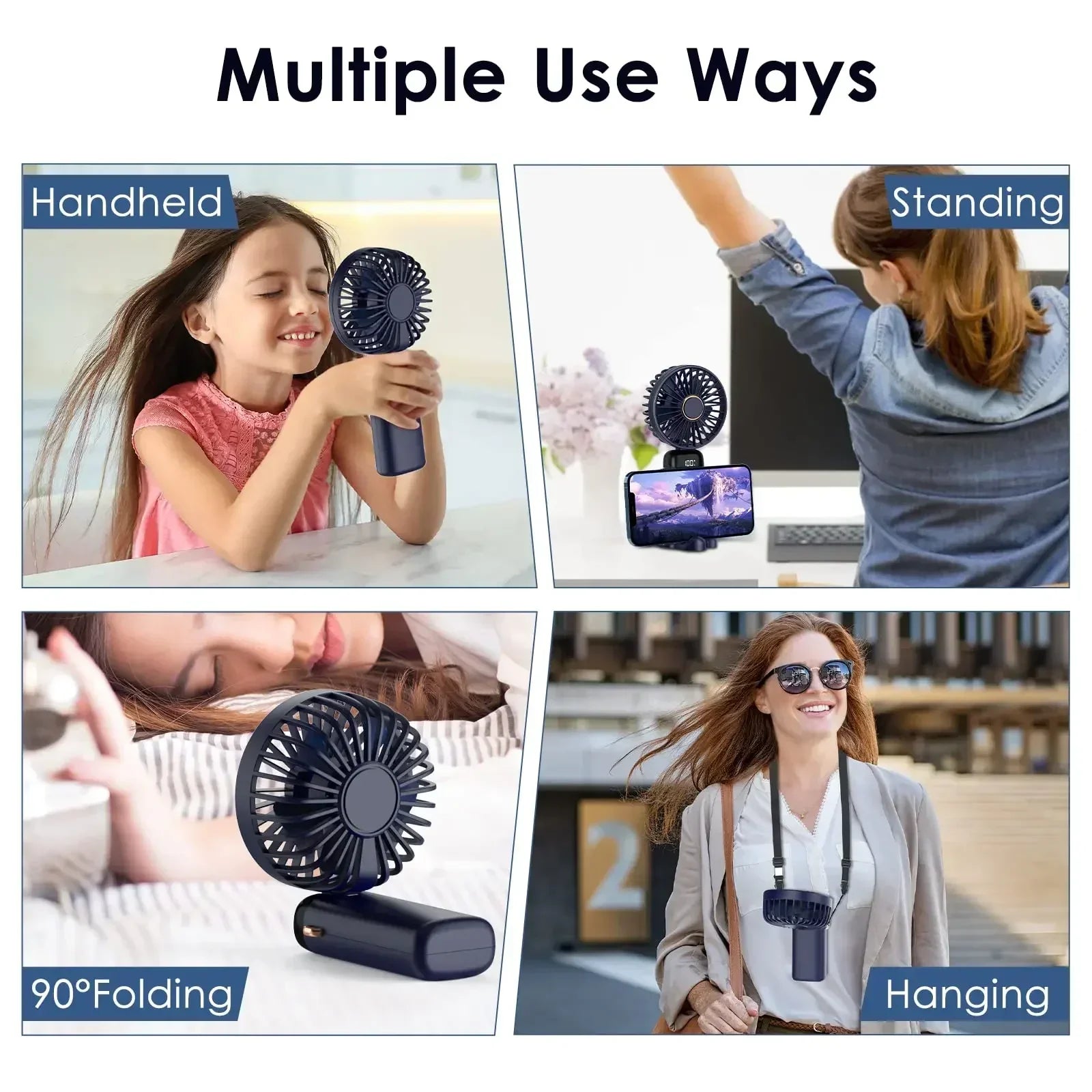 5000mAh Portable Fan Rechargeable 90° Foldable 5 Speed Mini Air Conditioner Small Fan Air Cooler with LED Digital Display Solmar